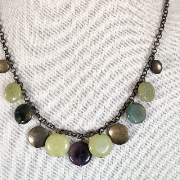 Yellow jade and amethyst necklace - Picture 4 of 7